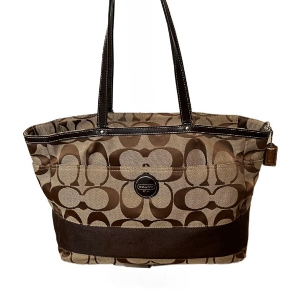 Coach F19202 Signature,  Brown & Tan Monogram Canvas Large Diaper Bag / Tote - Picture 1 of 13